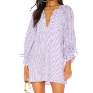 JUSTINA TIE SLEEVE DRESS IN LILAC & WHITE STRIPE
